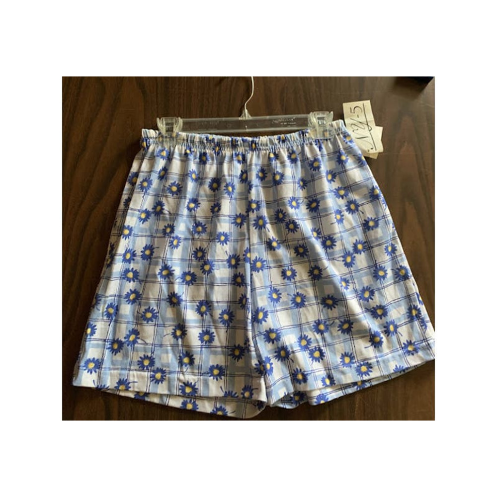 Vintage 70s blue floral shorts size large pull up elastic waist new old stock